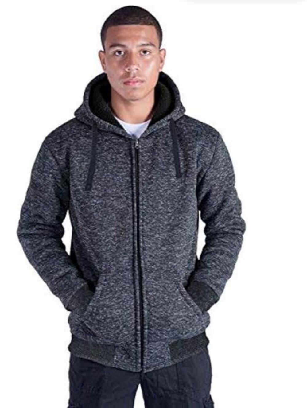 Free Planet Men's Blue With White Blends Zip-Up Hoodie Sweater